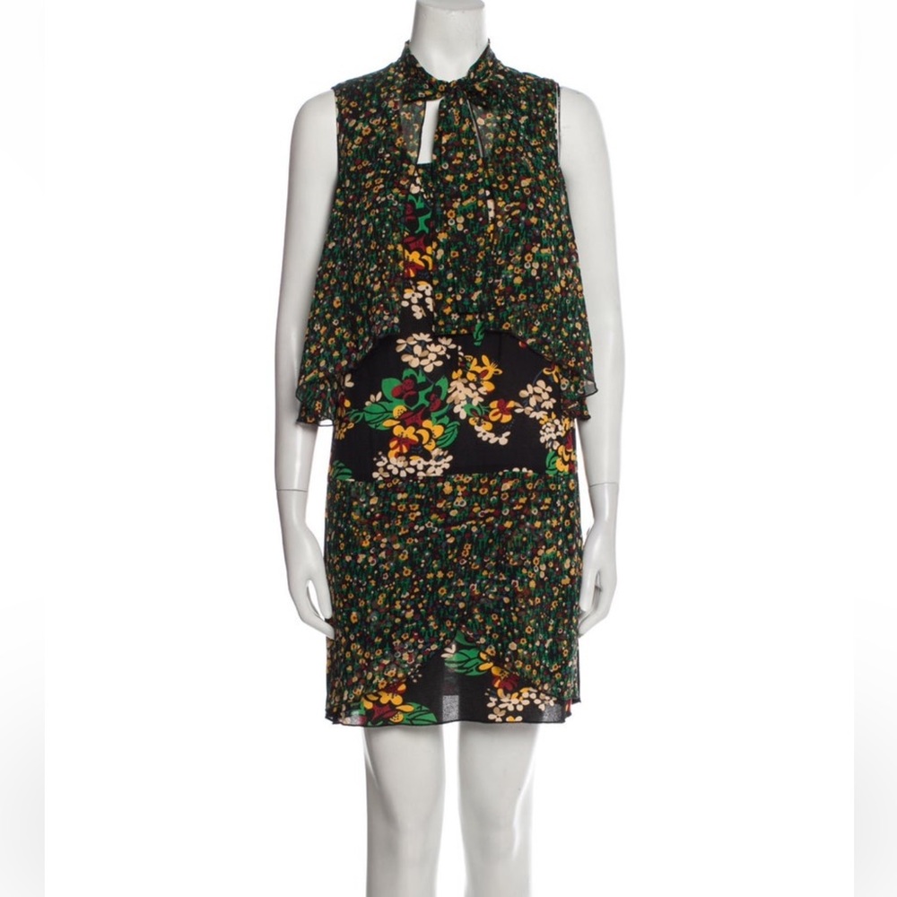 Anna Sui 🆕 Silk Floral Print Mini Shift Dress Size 8